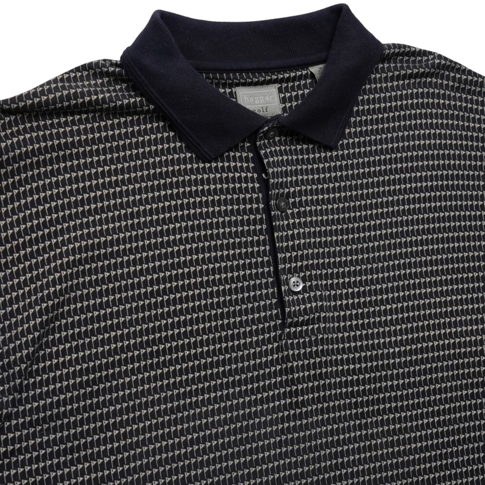 Haggar Golf Polo Shirt Mens XL Navy Blue Golf Flag Print Short Sleeve Cotton